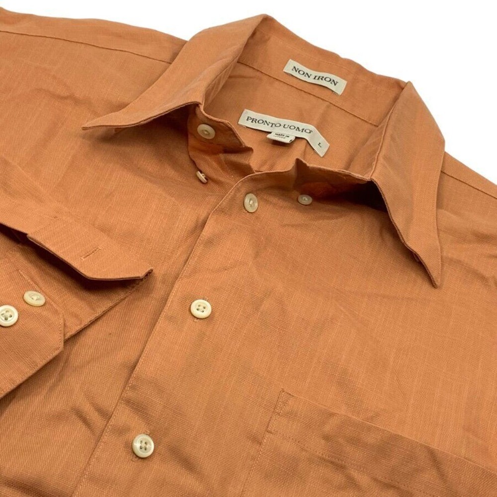 Pronto Uomo Men's LS Button Front Non Iron Cotton Shirt Burnt Orange Size L